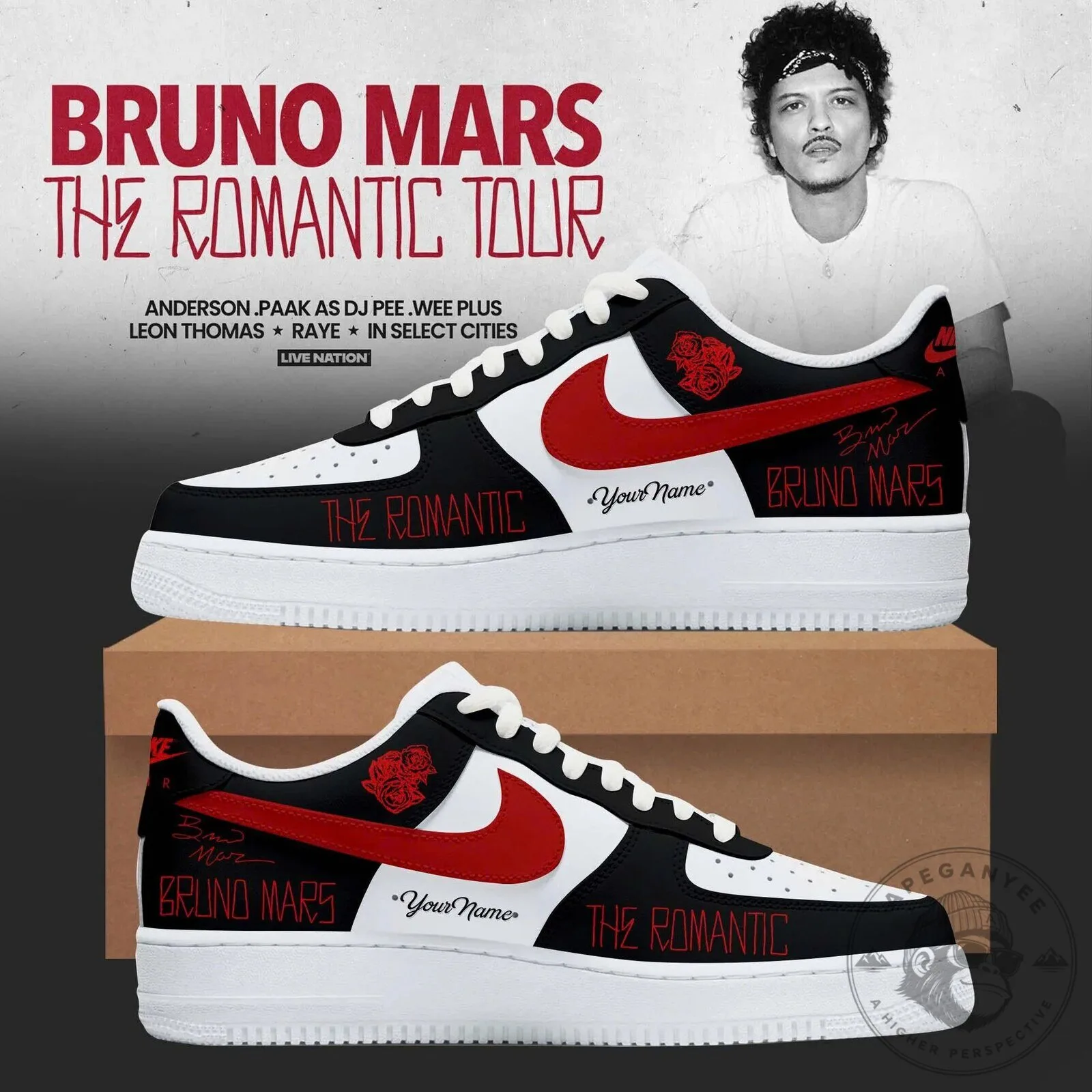 Bruno Mars The Romantic Tour Custom Air Force 1 Shoes