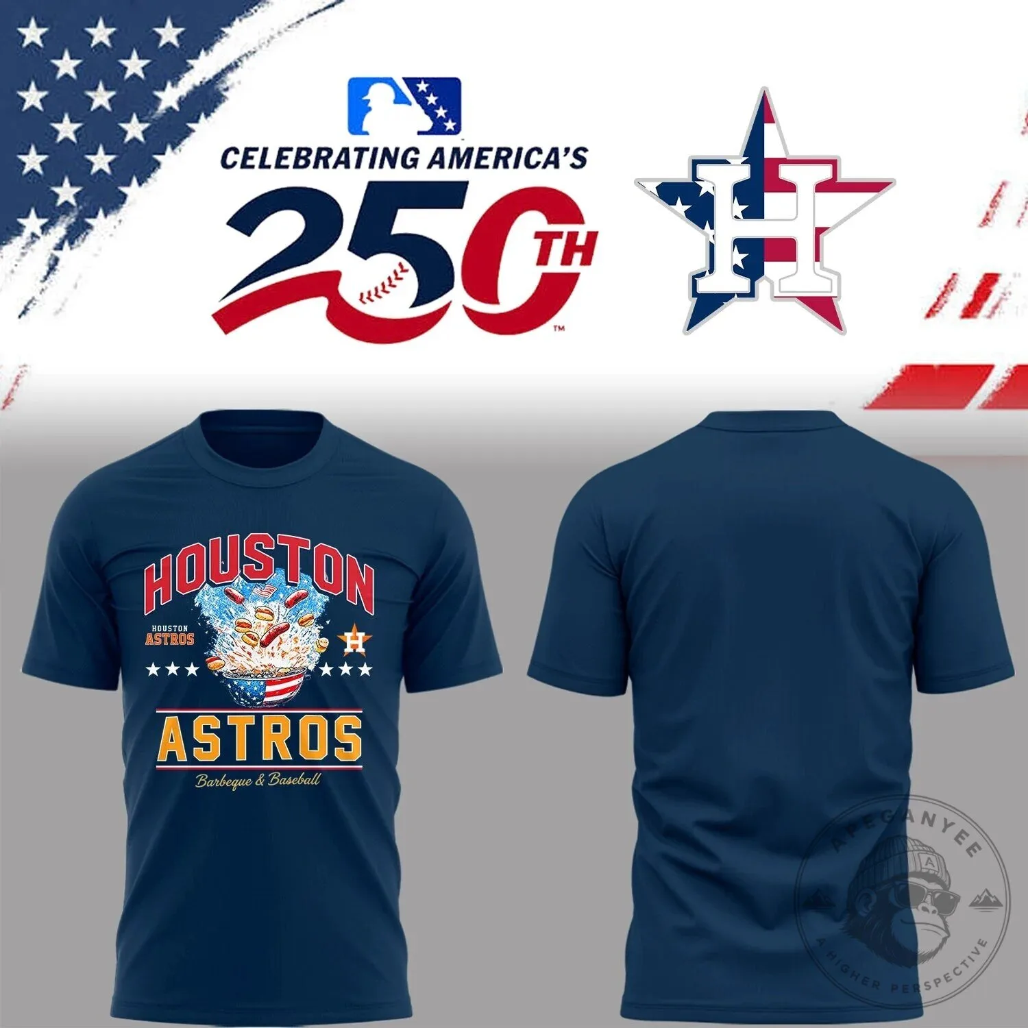 Houston Astros Celebrating America's 250th Barbeque Baseball T-Shirt