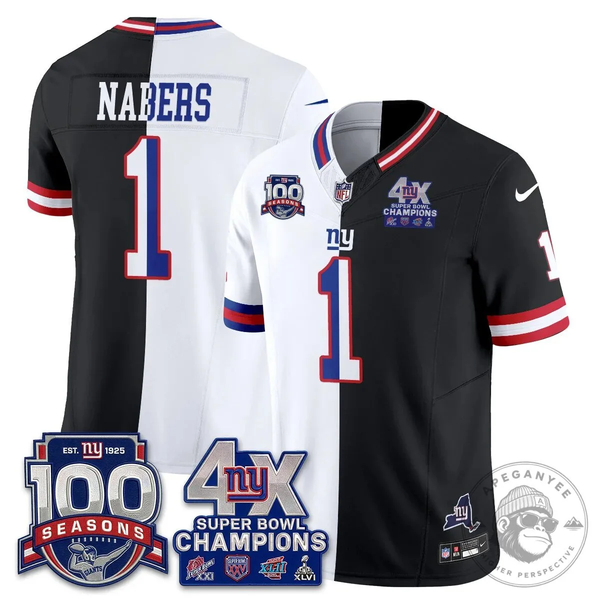 New York Giants 4X Super Bowl Champions Split Edition Football Jersey