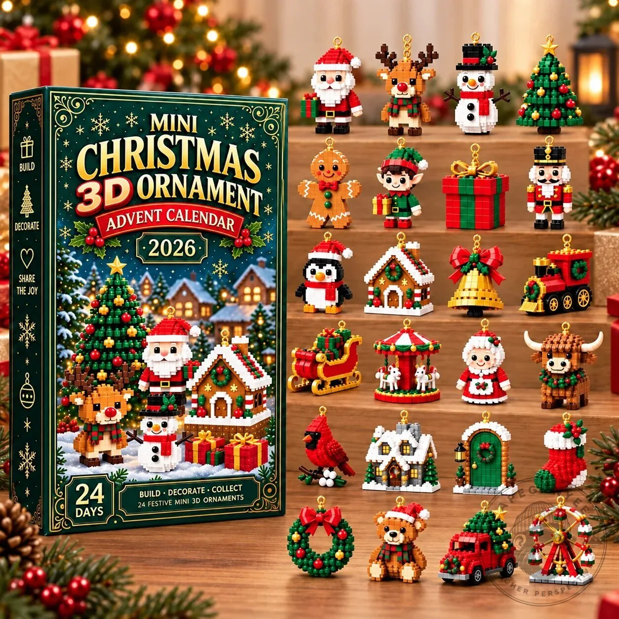 Mini Christmas 3D Ornament Advent Calendar 2026 Holiday Countdown Box