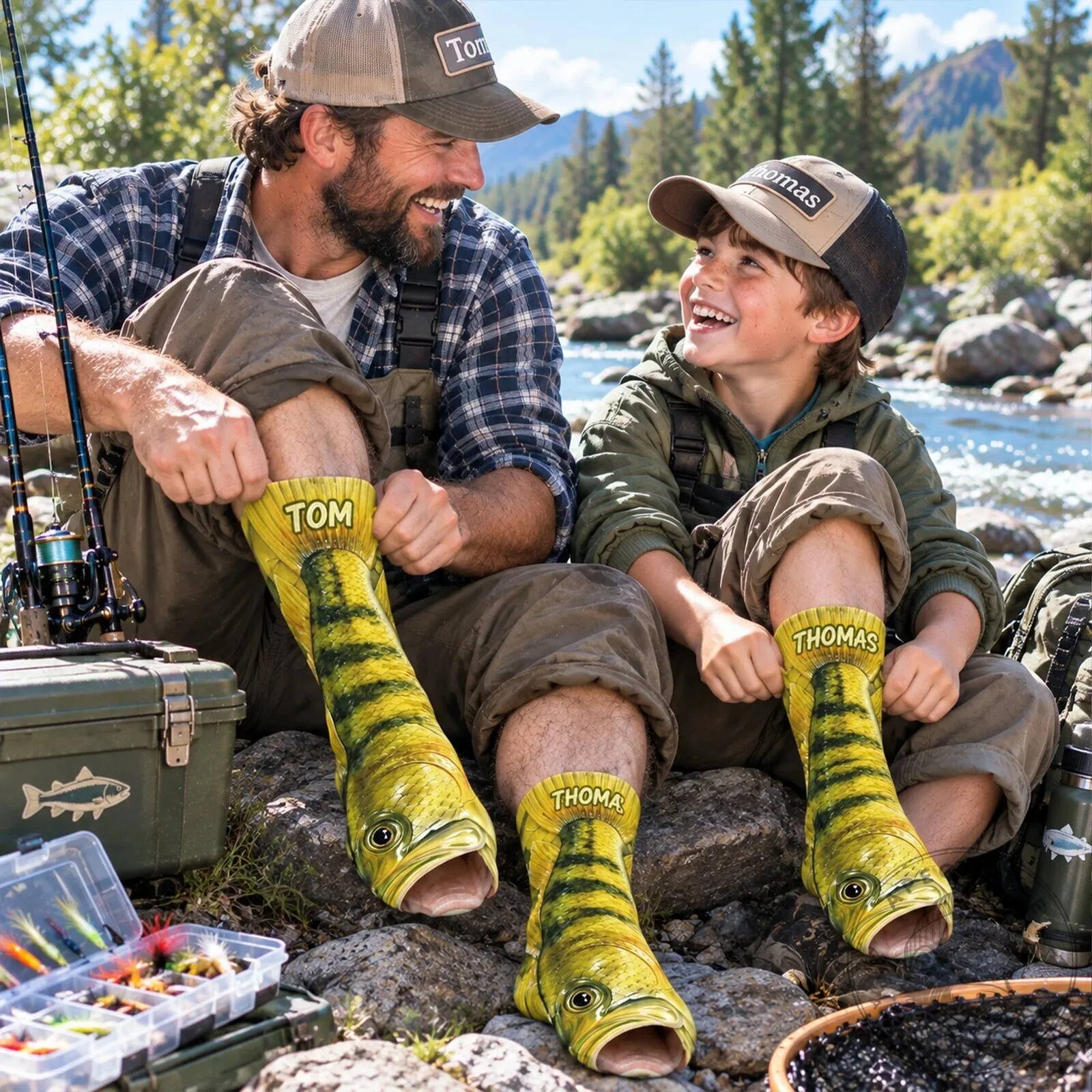Personalized Fishing Big Mouth Bass Fish Crew Socks for Men and Boys
