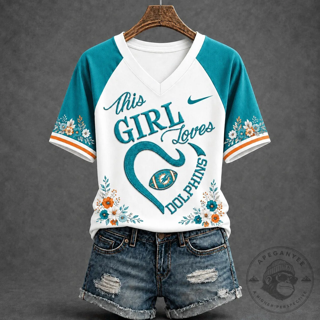 Miami Dolphins Football This Girl Loves Dolphins V-Neck T-Shirt