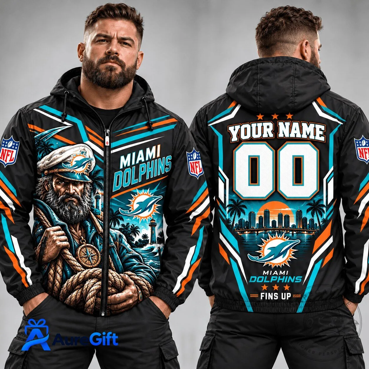 Miami Dolphins Football Personalized Outdoor Windbreaker Jacket