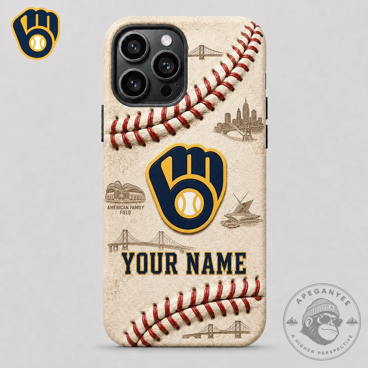 Milwaukee Brewers Baseball Stitches Custom Name iPhone Phone Case