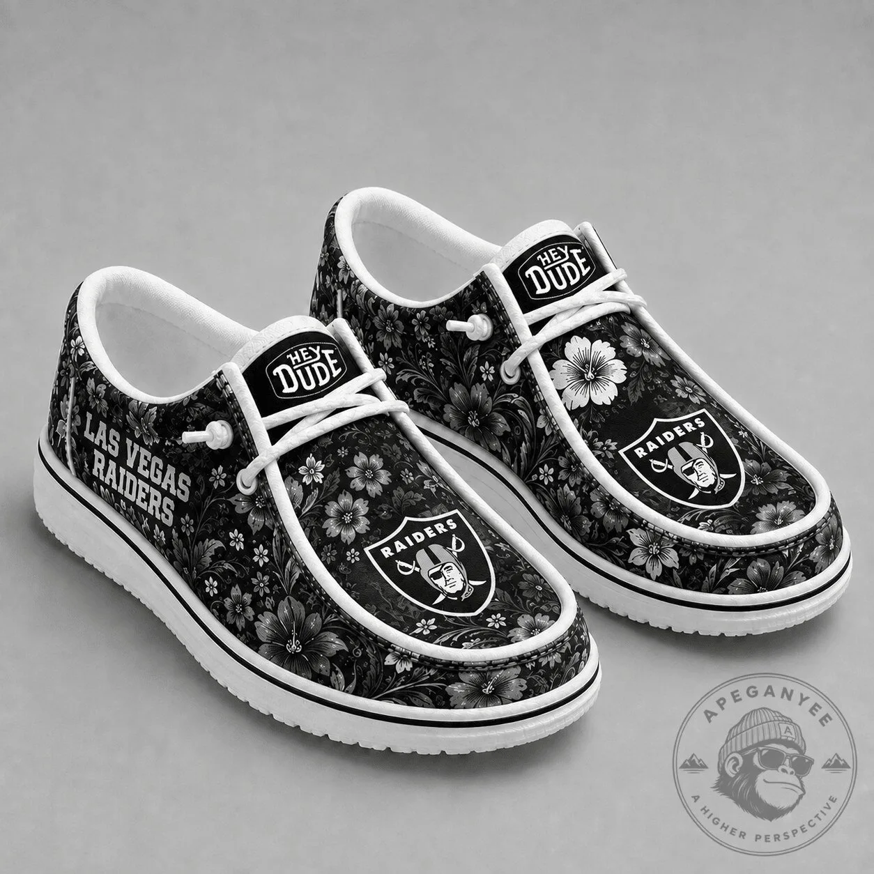 Black and White Loafer Shoes with Las Vegas Raiders Floral Team Logo