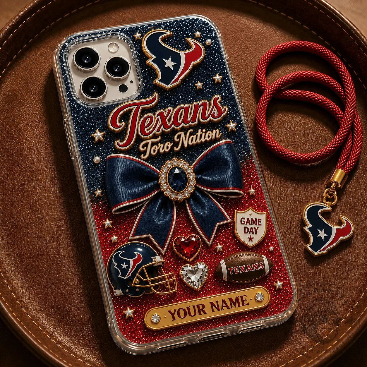 Houston Texans NFL Football Team Custom Name Sparkle Phone Case for iPhone