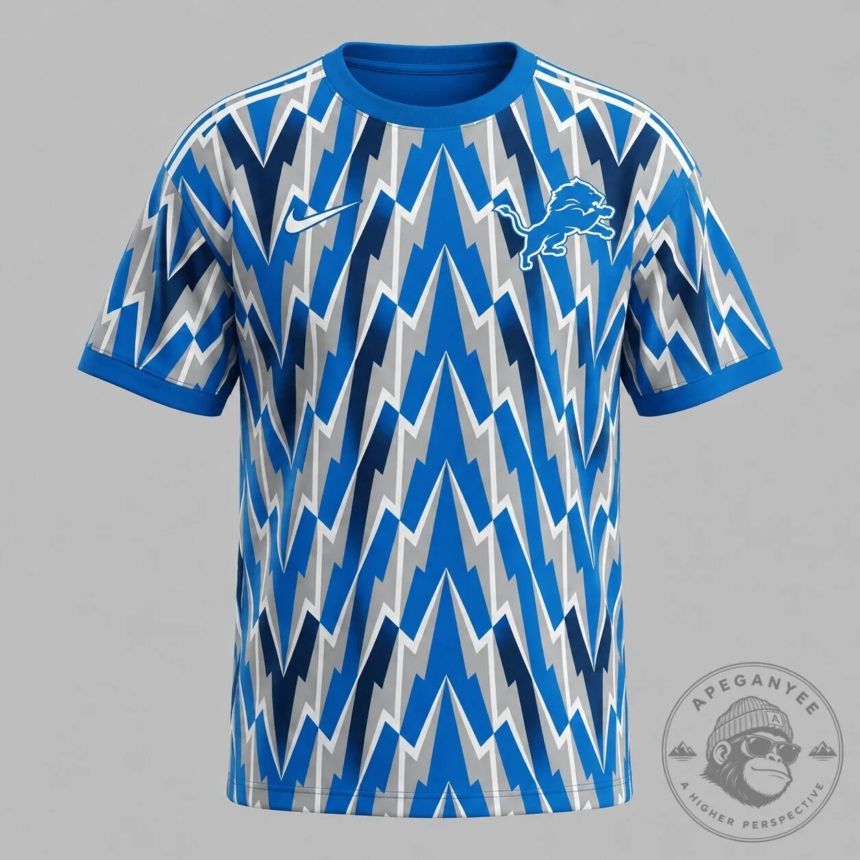 Detroit Lions Blue Gray Lightning Pattern NFL Football Fan T-Shirt
