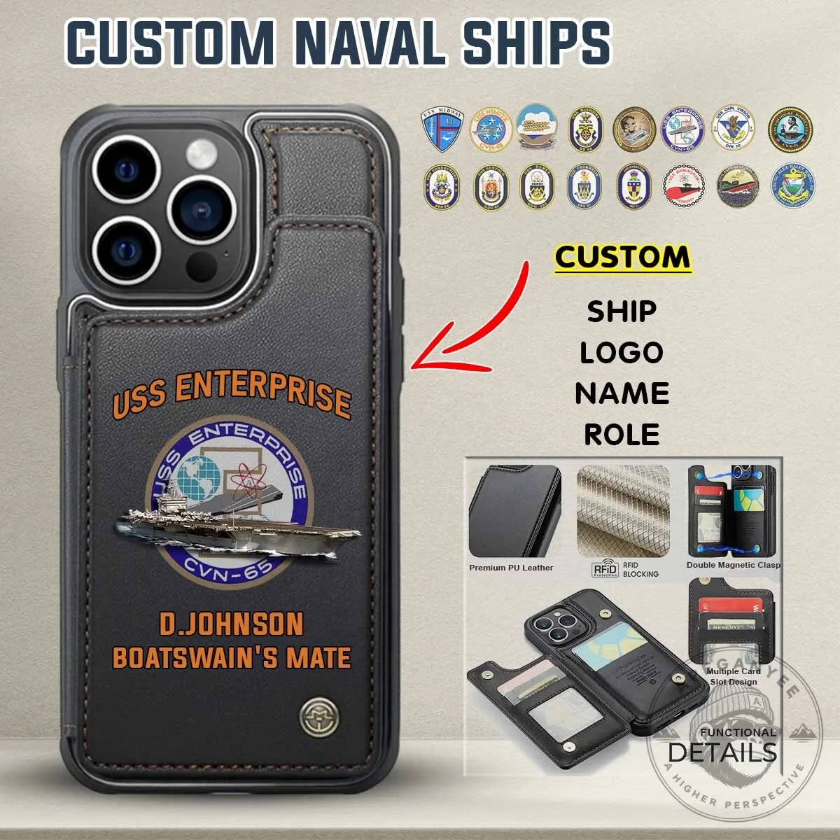 Custom United States Naval Ships USS Enterprise CVN-65 Wallet Phone Case