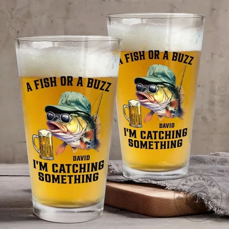 Funny Fishing Beer Glass for Men, Personalized Fisherman Pint Glass Gift