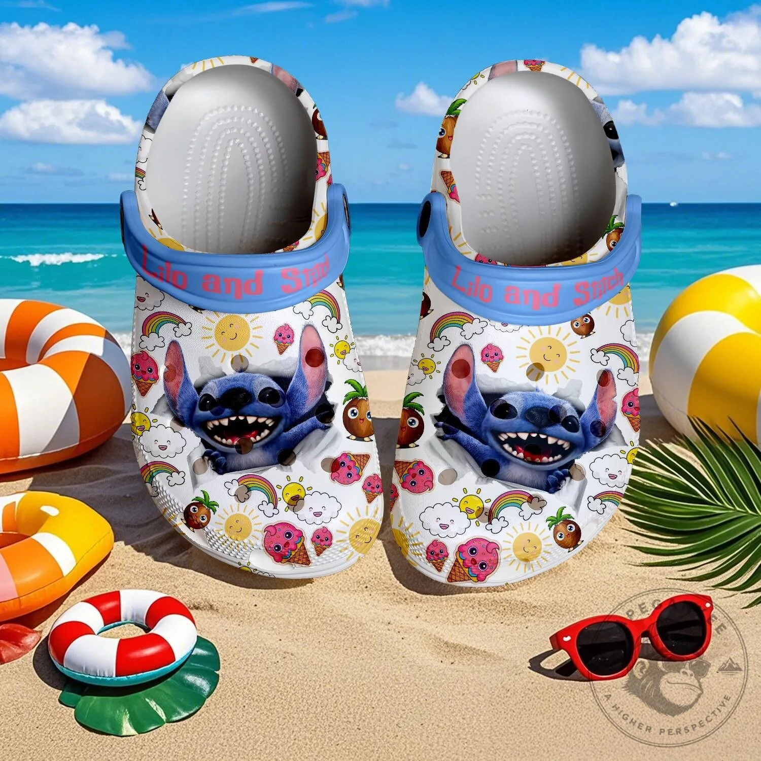 Lilo and Stitch Cartoon Summer Beach Pattern White Clogs Shoes