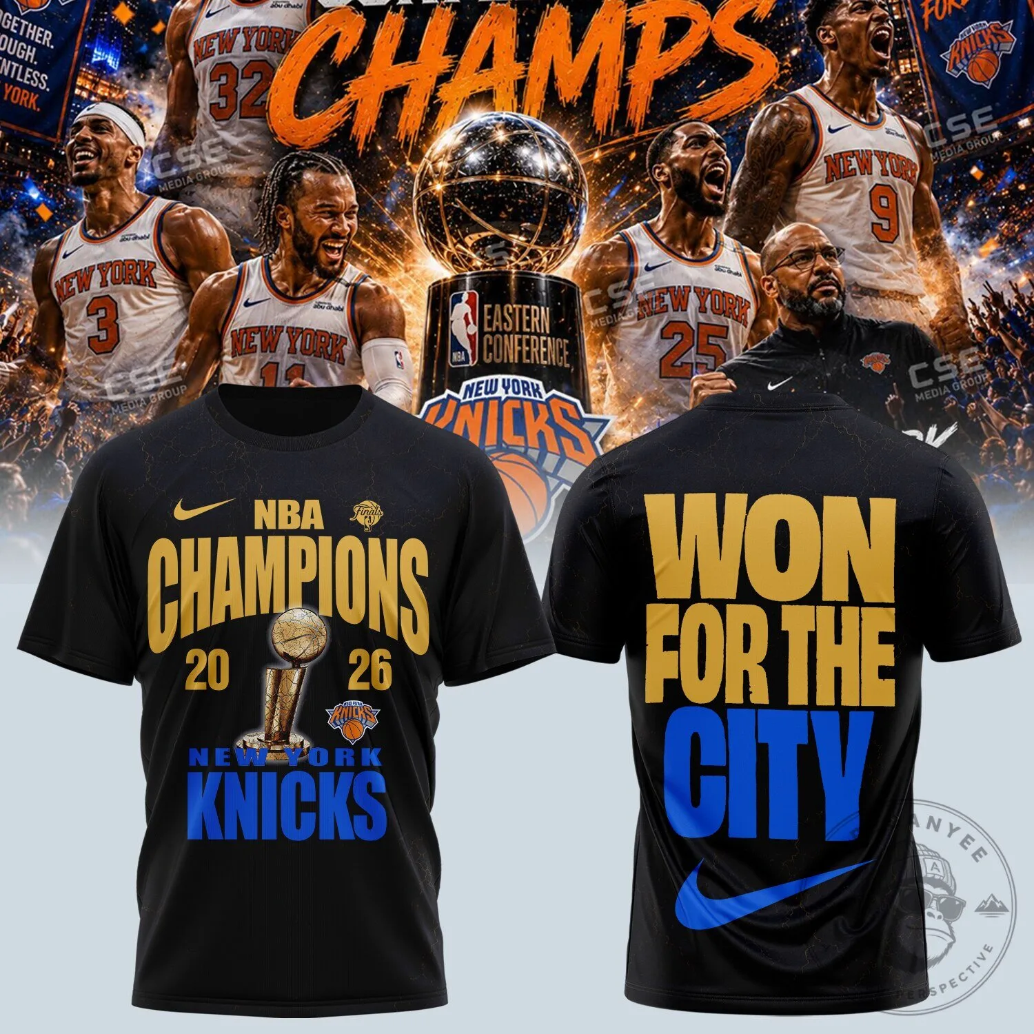 New York Knicks NBA Champions 2026 Black Fan T-Shirt