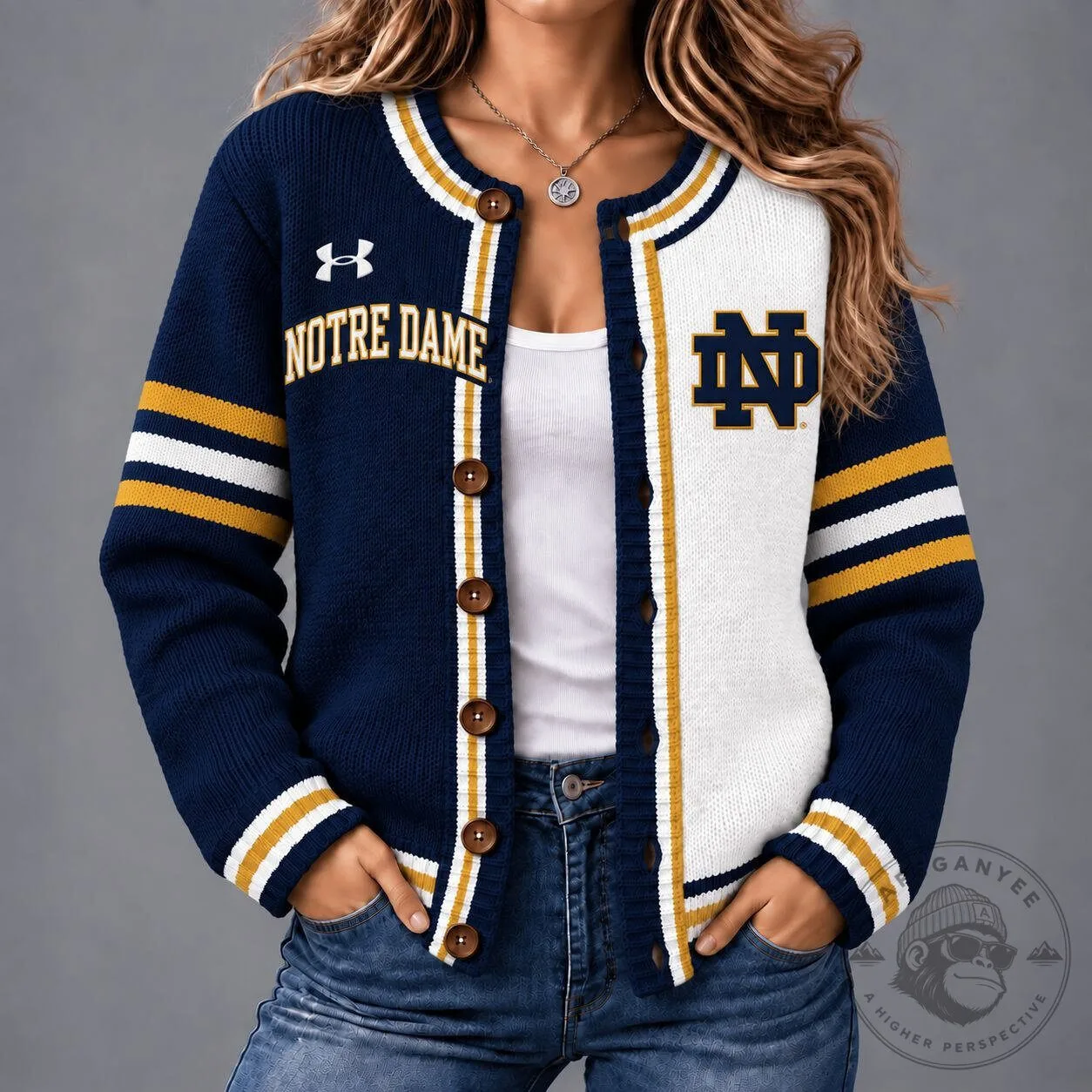 Notre Dame Fighting Irish NCAA Game Day Striped Button-Up Cardigan Sweater