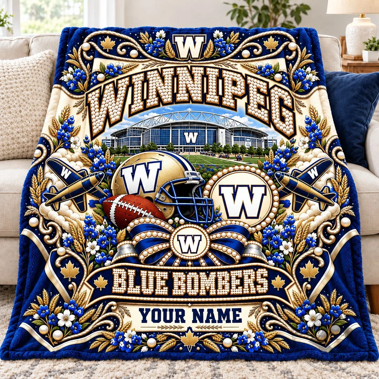 Winnipeg Blue Bombers Football Team Personalized Fleece Blanket