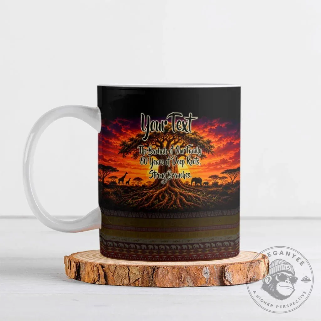 Personalized 80th Birthday Baobab Tree African Sunset Savanna Tribal Heritage Mug
