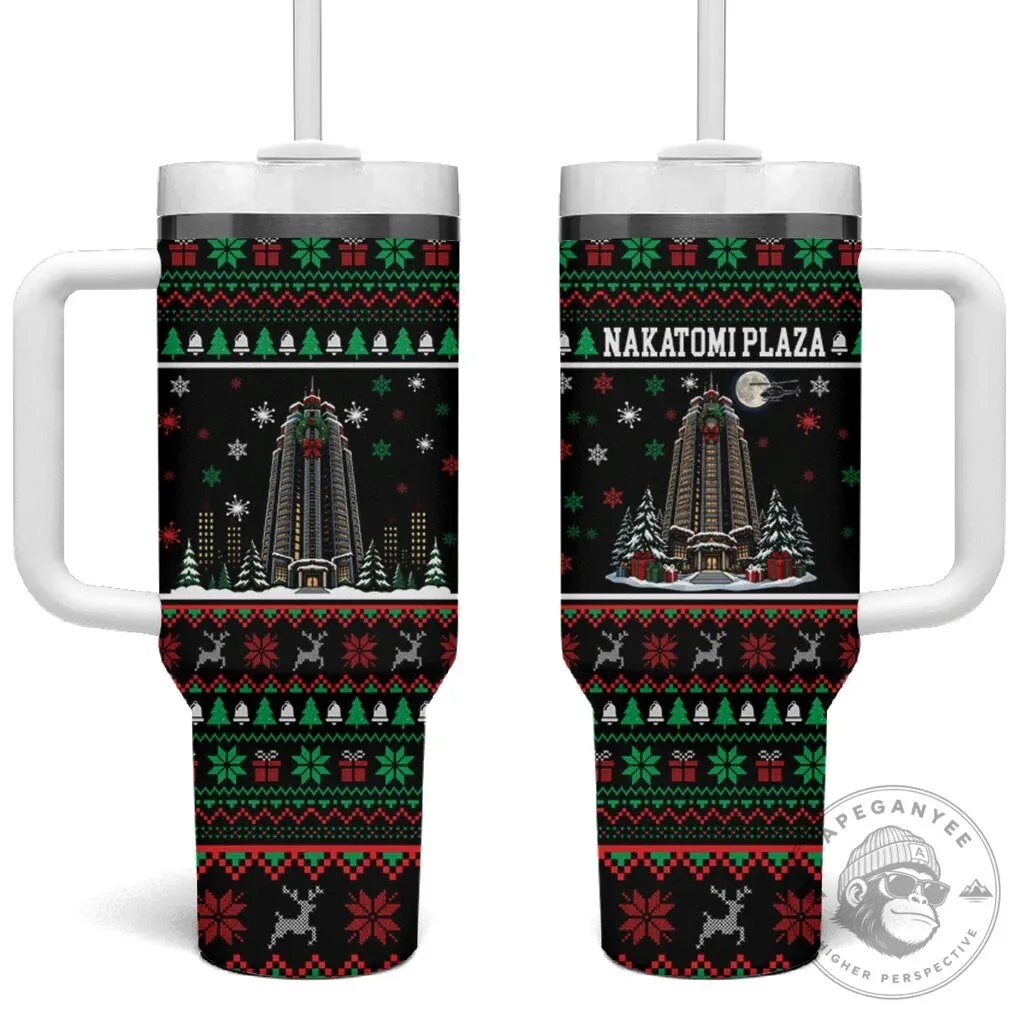 Nakatomi Plaza Christmas Party Ugly Sweater Pattern Stainless Steel Tumbler with Handle