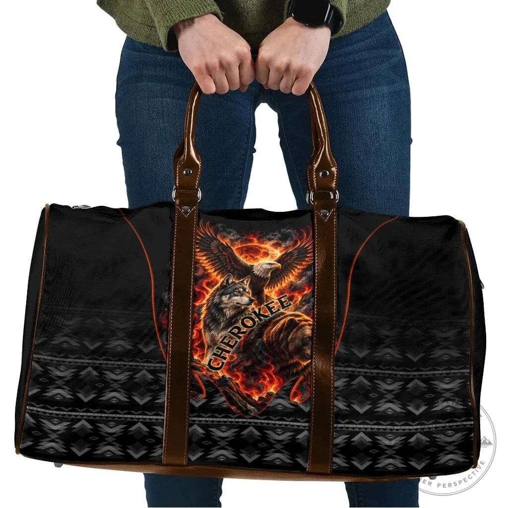 Cherokee Spirit Animals Fiery Tribal Art Native Geometric Patterns Travel Bag