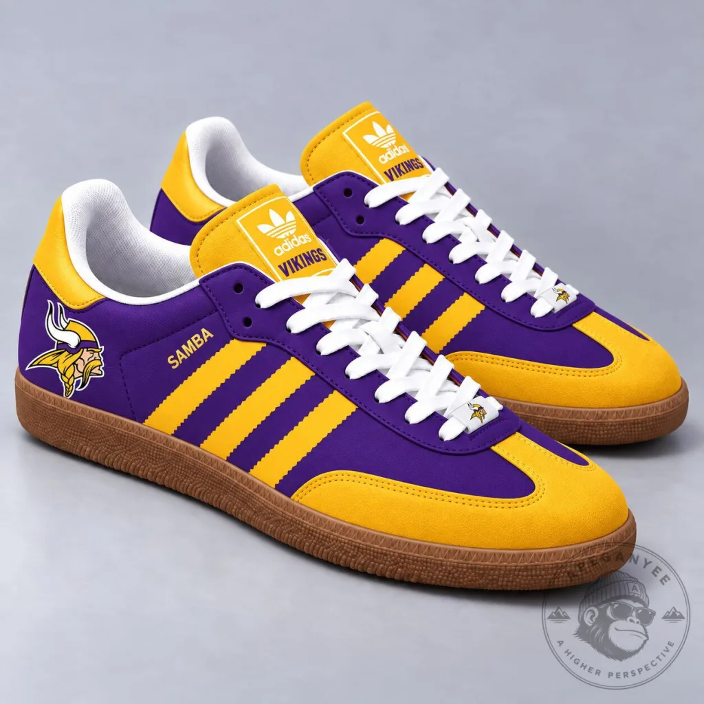 Minnesota Vikings NFL Football Team Purple and Gold Athletic Sneakers Shoes