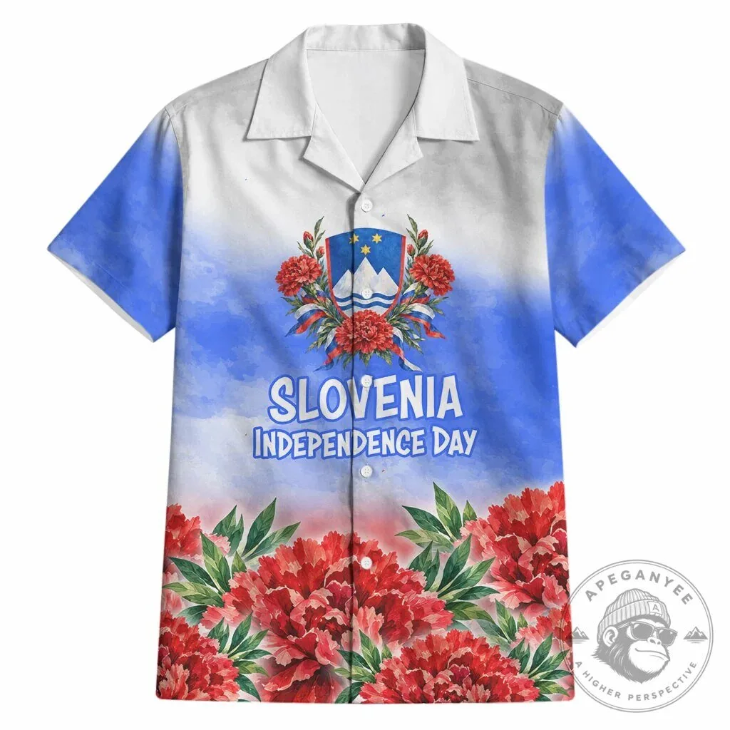 Slovenia Independence Day Lipizzan Horse Red Carnation Emblem Hawaiian Shirt