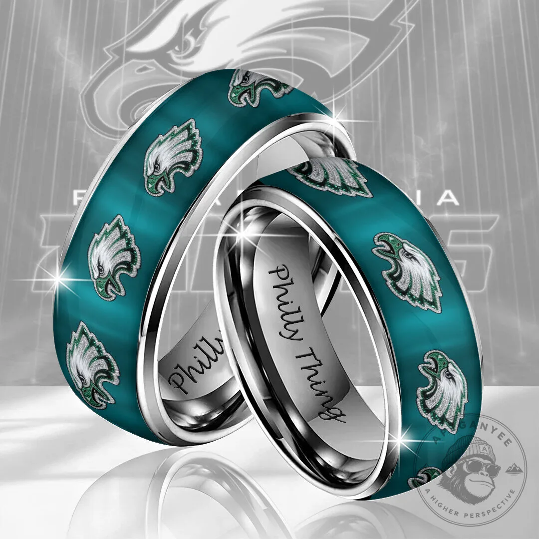 Philadelphia Eagles Football Team Logo Engraved Stainless Steel Ring