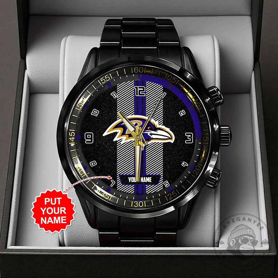 Baltimore Ravens Personalized Black Stainless Steel Watch