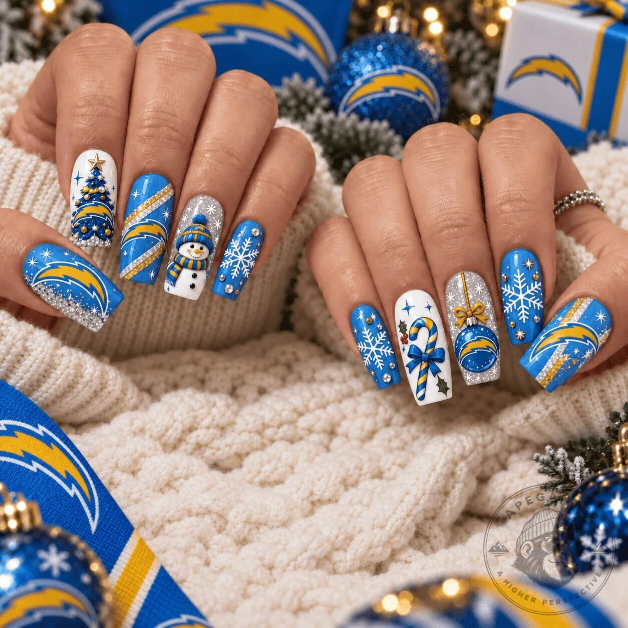 Los Angeles Chargers Christmas Spirit Press On Nails Set