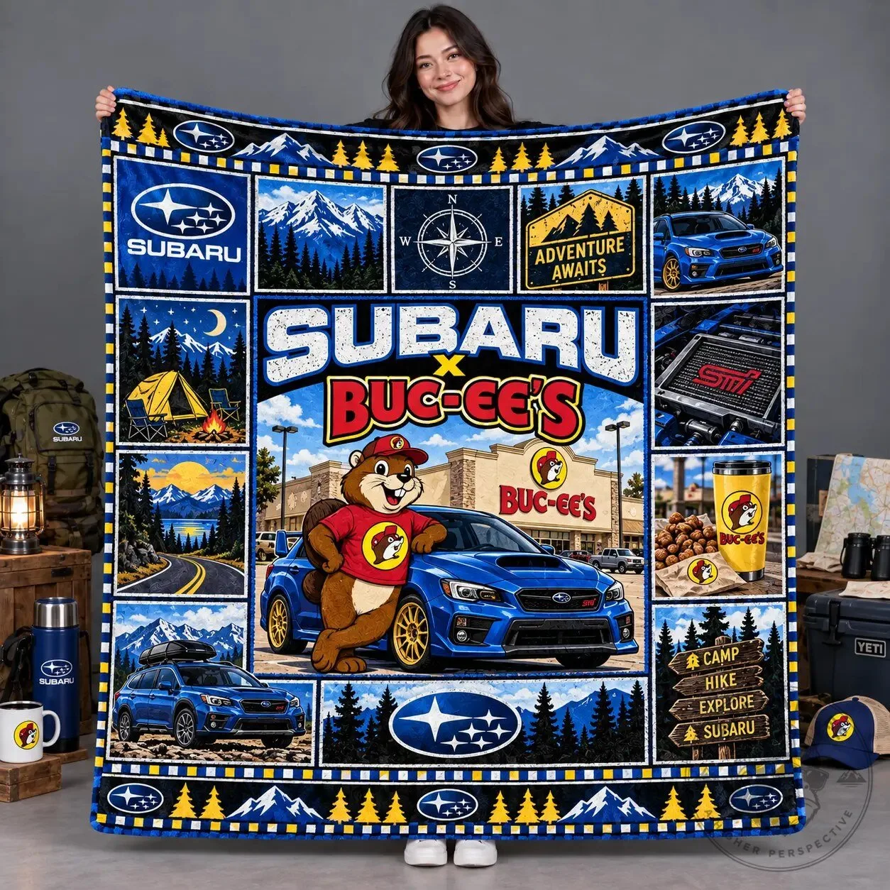Subaru Buc-ee's Adventure Awaits Car Camping Fleece Blanket