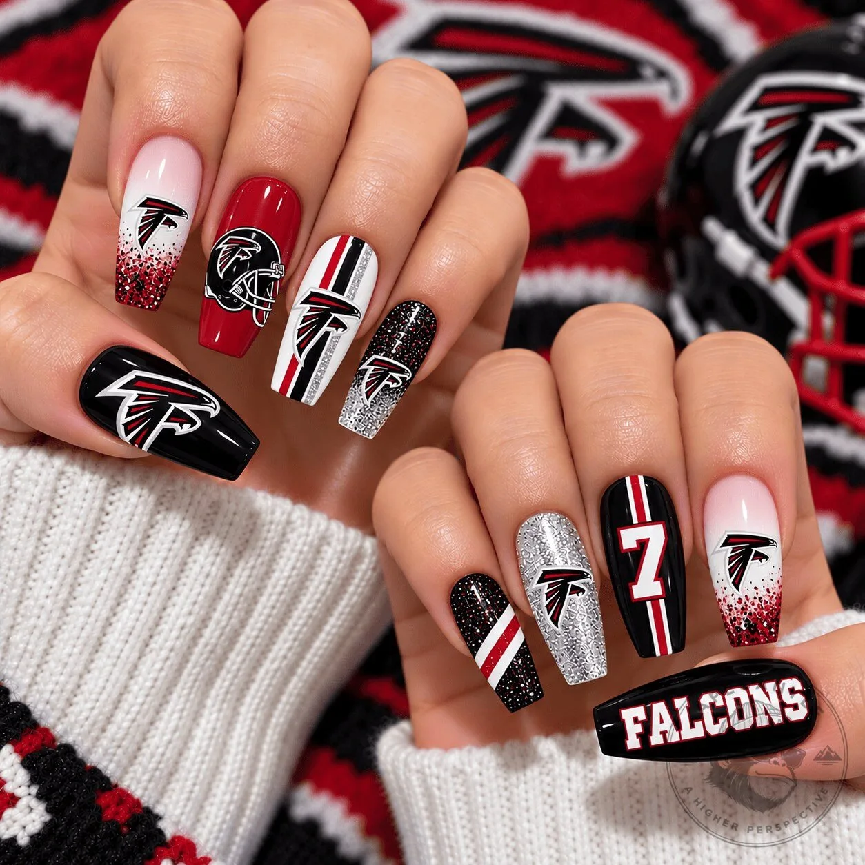 Atlanta Falcons NFL Football Team Glitter Press On Nails Manicure Set