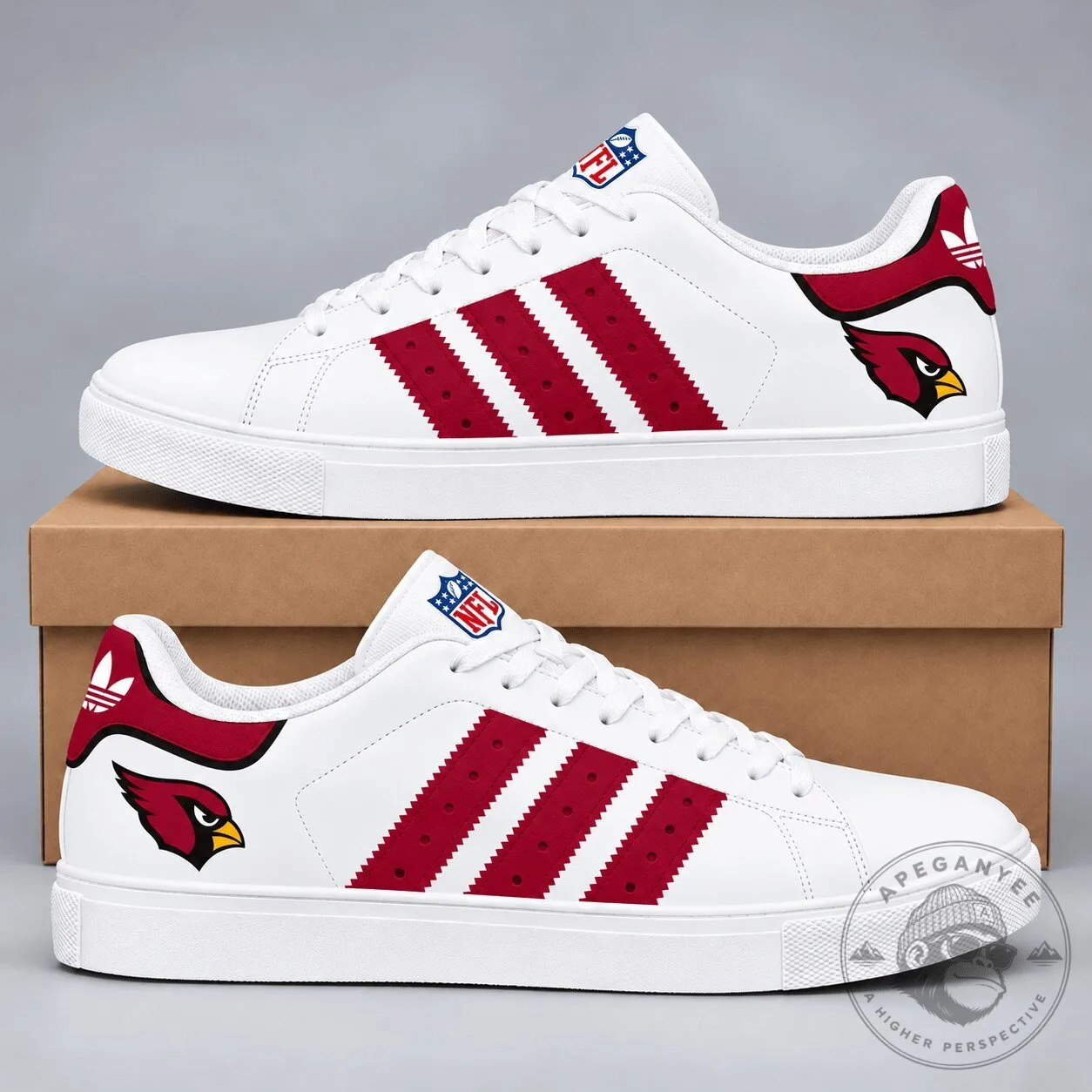 Arizona Cardinals NFL Team Logo White and Red Stripe Athletic Shoes