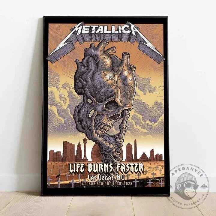 Metallica M72 World Tour Las Vegas Life Burns Faster Concert Poster