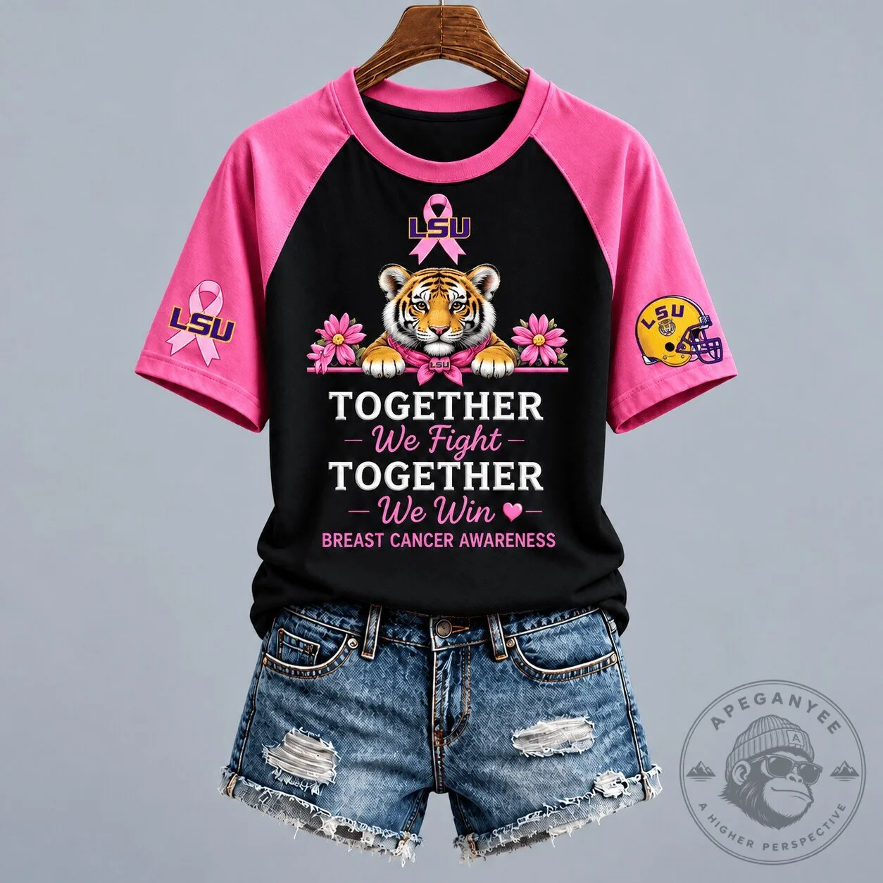 LSU Tigers Breast Cancer Awareness Pink Ribbon Tiger Together We Fight T-Shirt