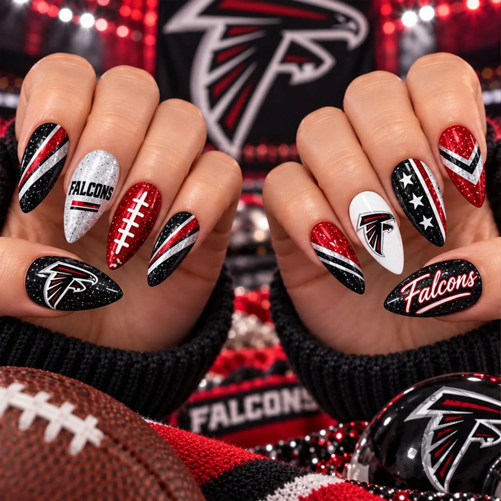 Atlanta Falcons Sparkle Game Day Football Fan Press-On Nails Set