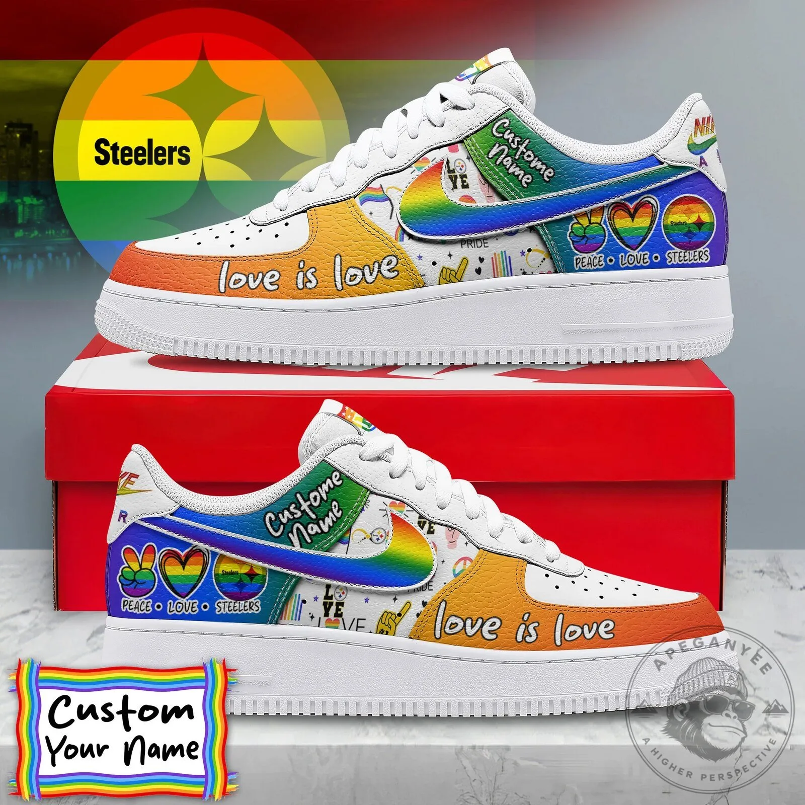 Pittsburgh Steelers Pride Love Is Love Custom Name Sneakers Shoes
