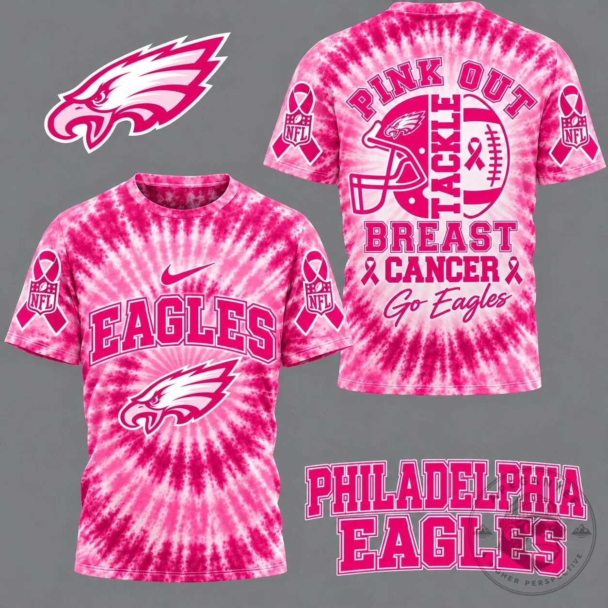 Philadelphia Eagles Pink Out Tackle Breast Cancer Tie-Dye T-Shirt