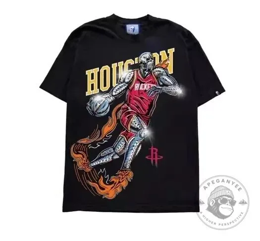Houston Rockets Robot Basketball Player Graphic Black T-Shirt