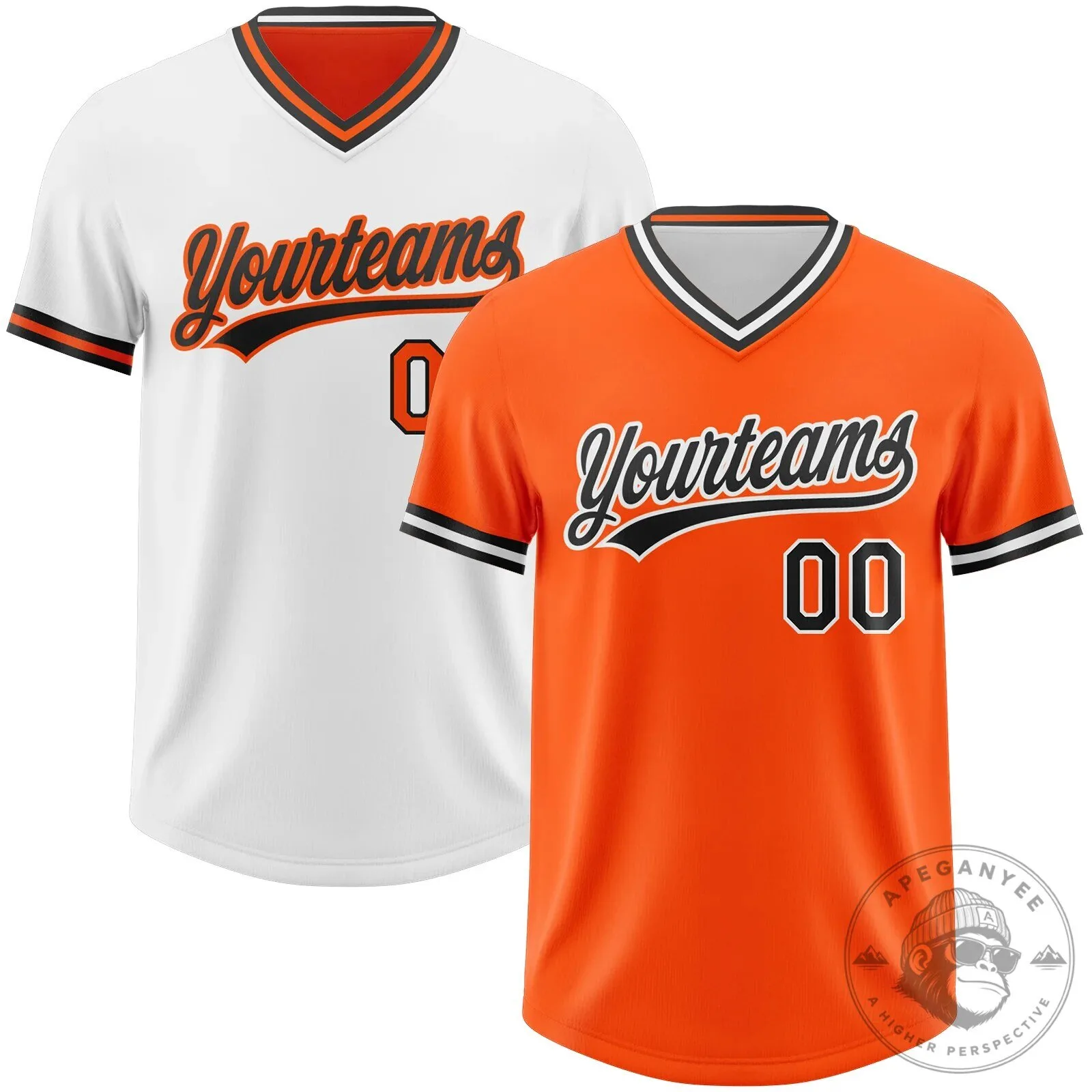 Custom Orange Black White Reversible Pullover Baseball Jersey Shirt
