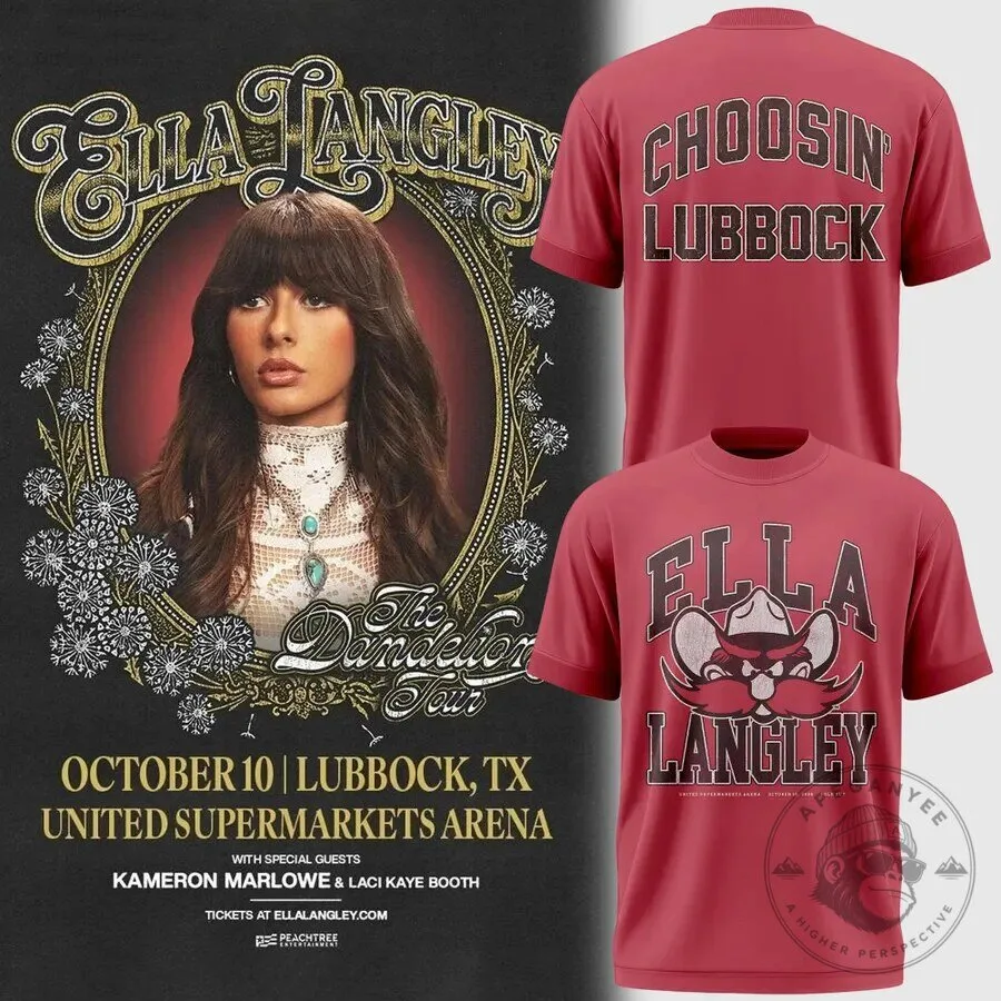 Ella Langley The Dandelion Tour Lubbock Texas Tech T-Shirt 2 Ella Langley The Dandelion Tour Lubbock Texas Tech T-Shirt