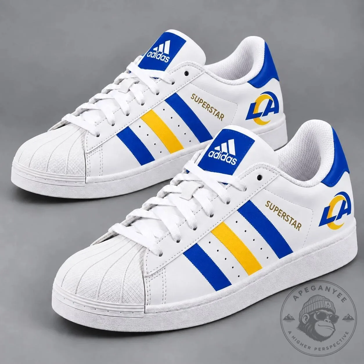 Los Angeles Rams Team Logo White and Blue Stripes Superstar Shoes