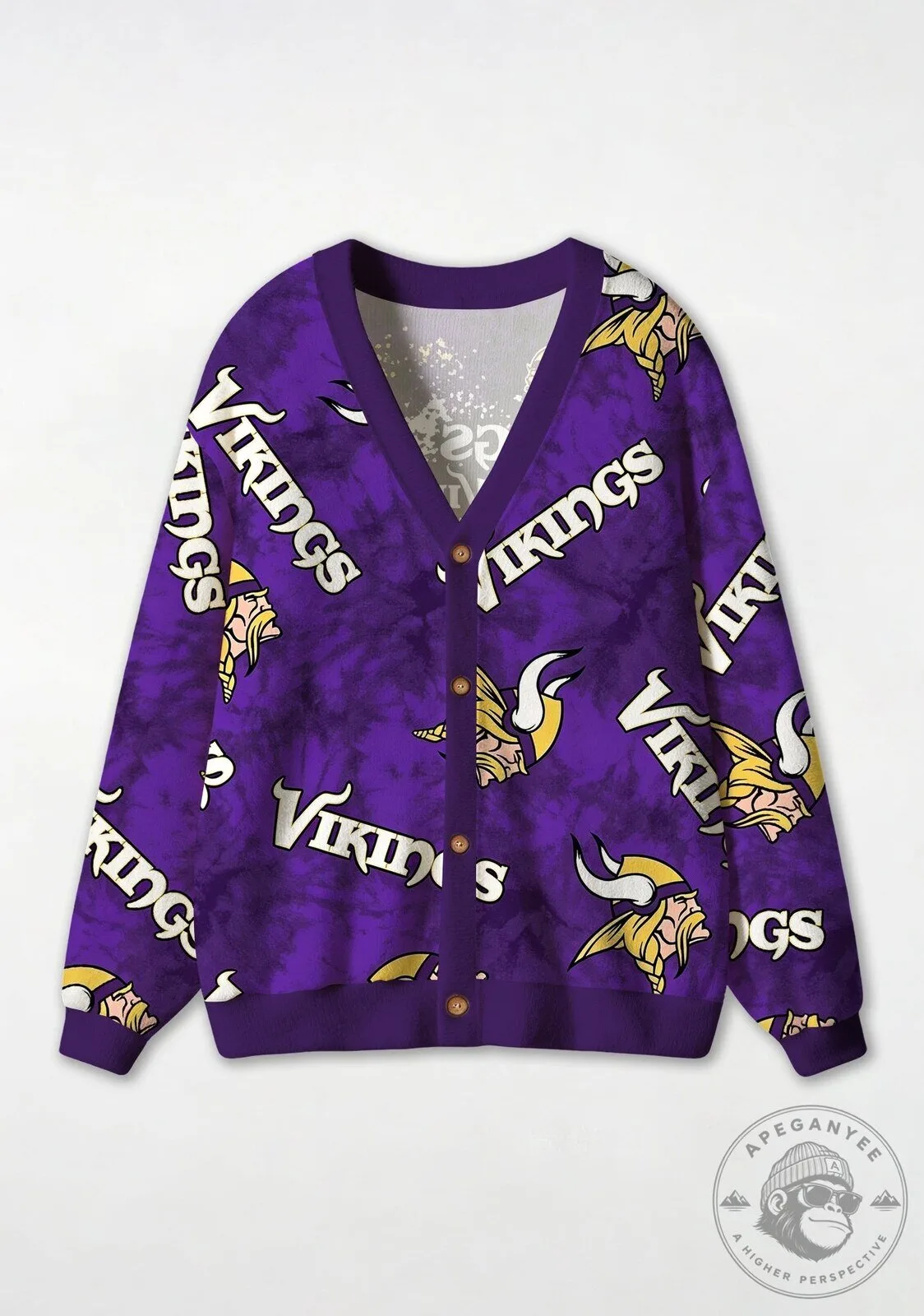 Minnesota Vikings Purple Tie-Dye Pattern Long Sleeve Button-Up Cardigan