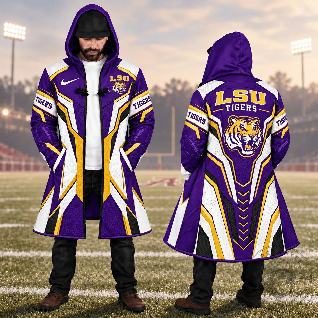 LSU Tigers Football Team Purple White Gold Premium Cloak Jacket