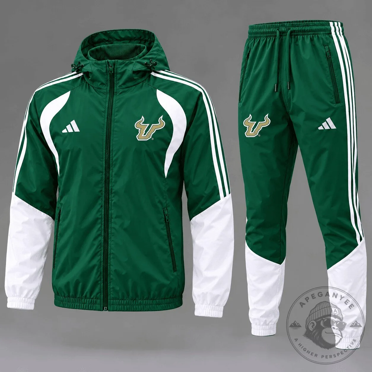 South Florida Bulls NCAA Game Day Varsity Stripe Green and White Tracksuit Hoodie