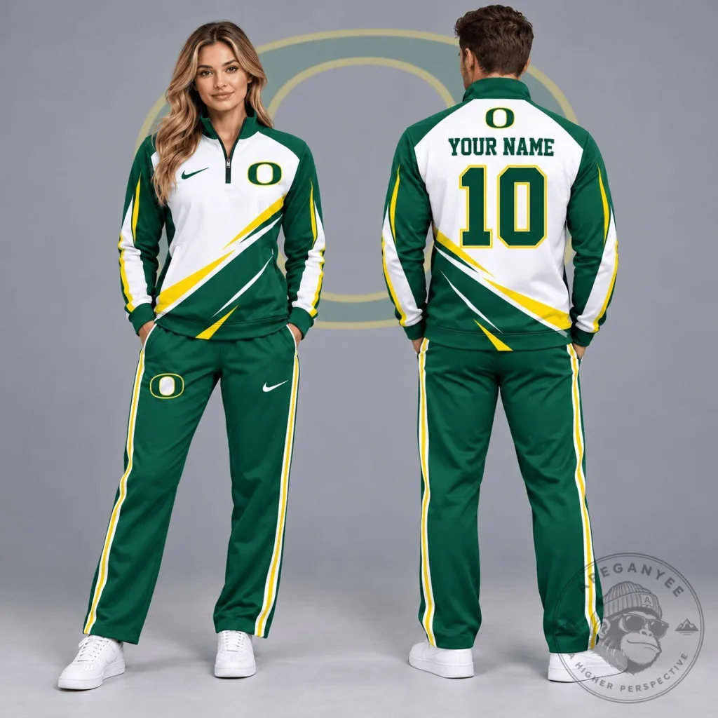 Oregon Ducks Personalized Green and White Quarter-Zip Tracksuit Jacket 32 Oregon Ducks Personalized Green and White Quarter-Zip Tracksuit Jacket