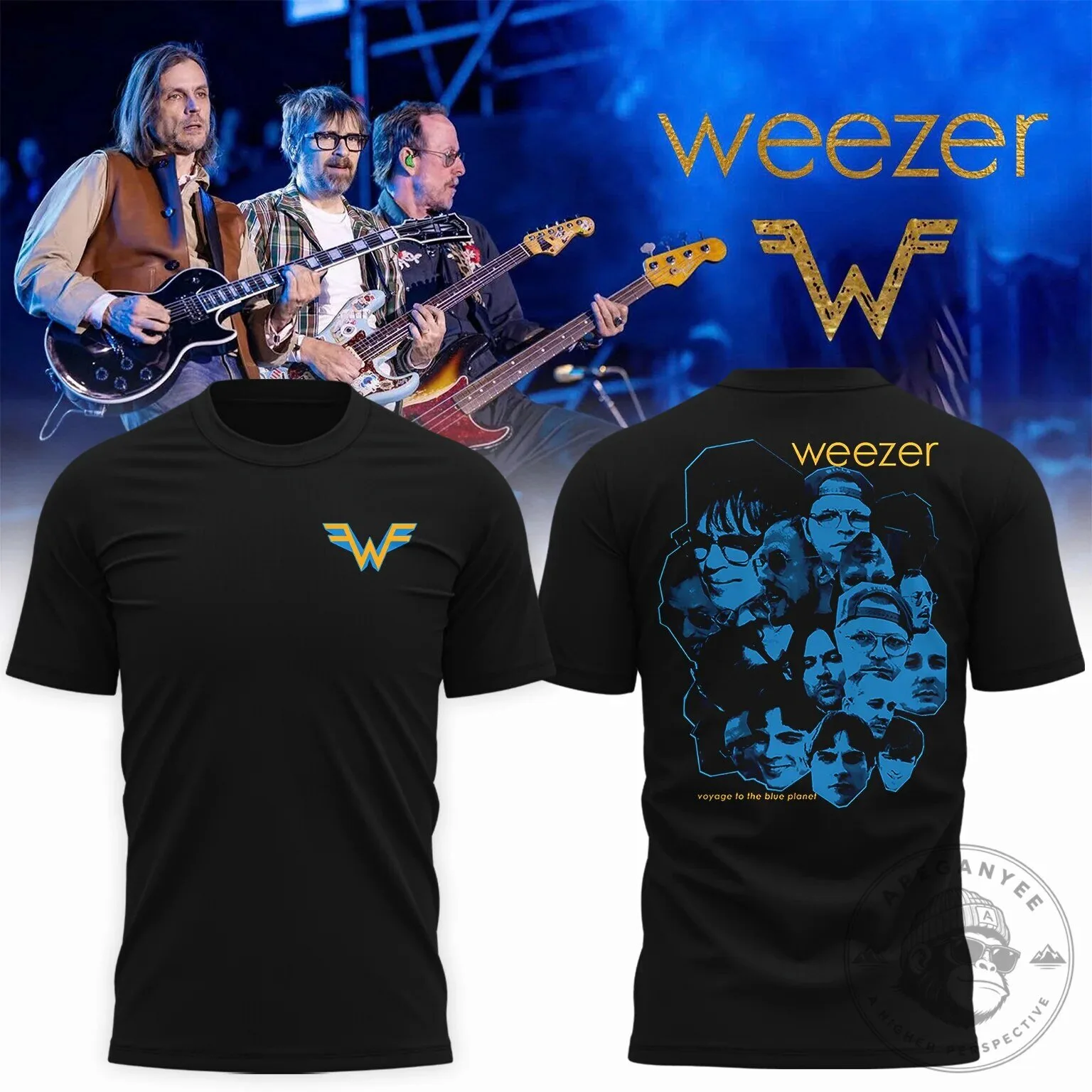 Weezer Collage Photo Tour Concert Band Music Fan Black T-Shirt