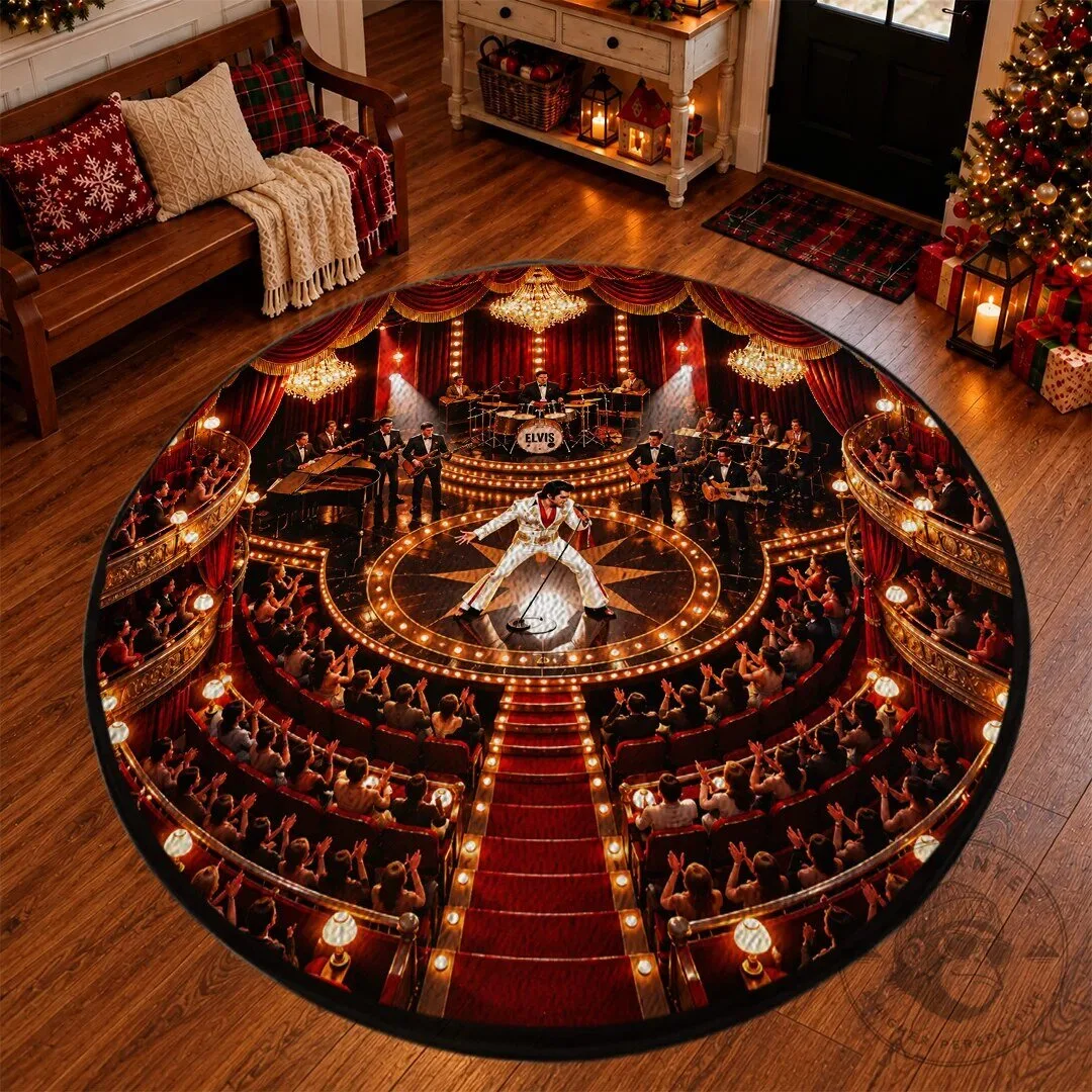 Elvis Presley Live Concert Stage Performance Round Floor Rug