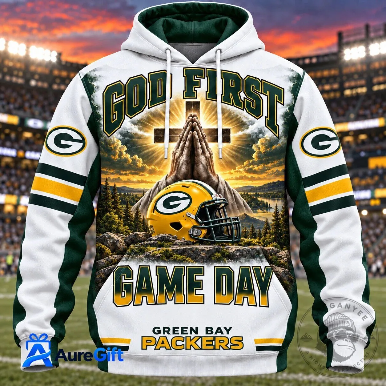 Green Bay Packers God First Game Day Football Fan Hoodie