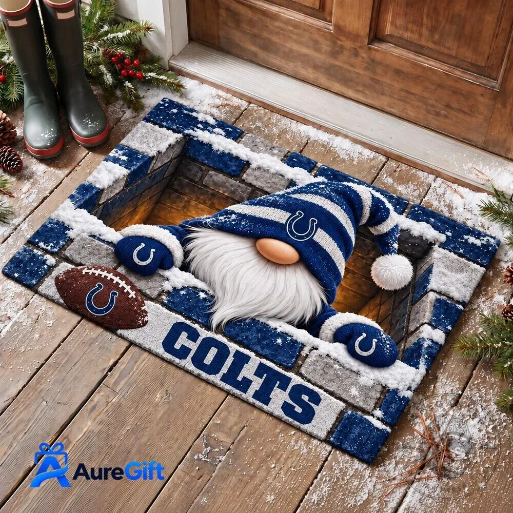 Indianapolis Colts Football Gnome Winter Snow Personalized Doormat