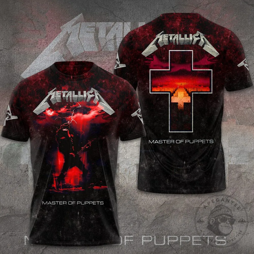 Metallica Master of Puppets Album Cover Art Red Lightning Graphic T-Shirt