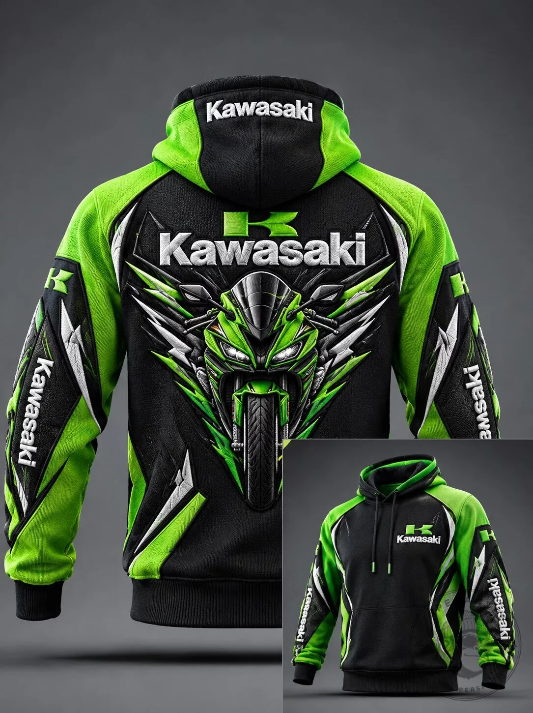Kawasaki Motorcycle Green and Black Racing Style Pullover Hoodie