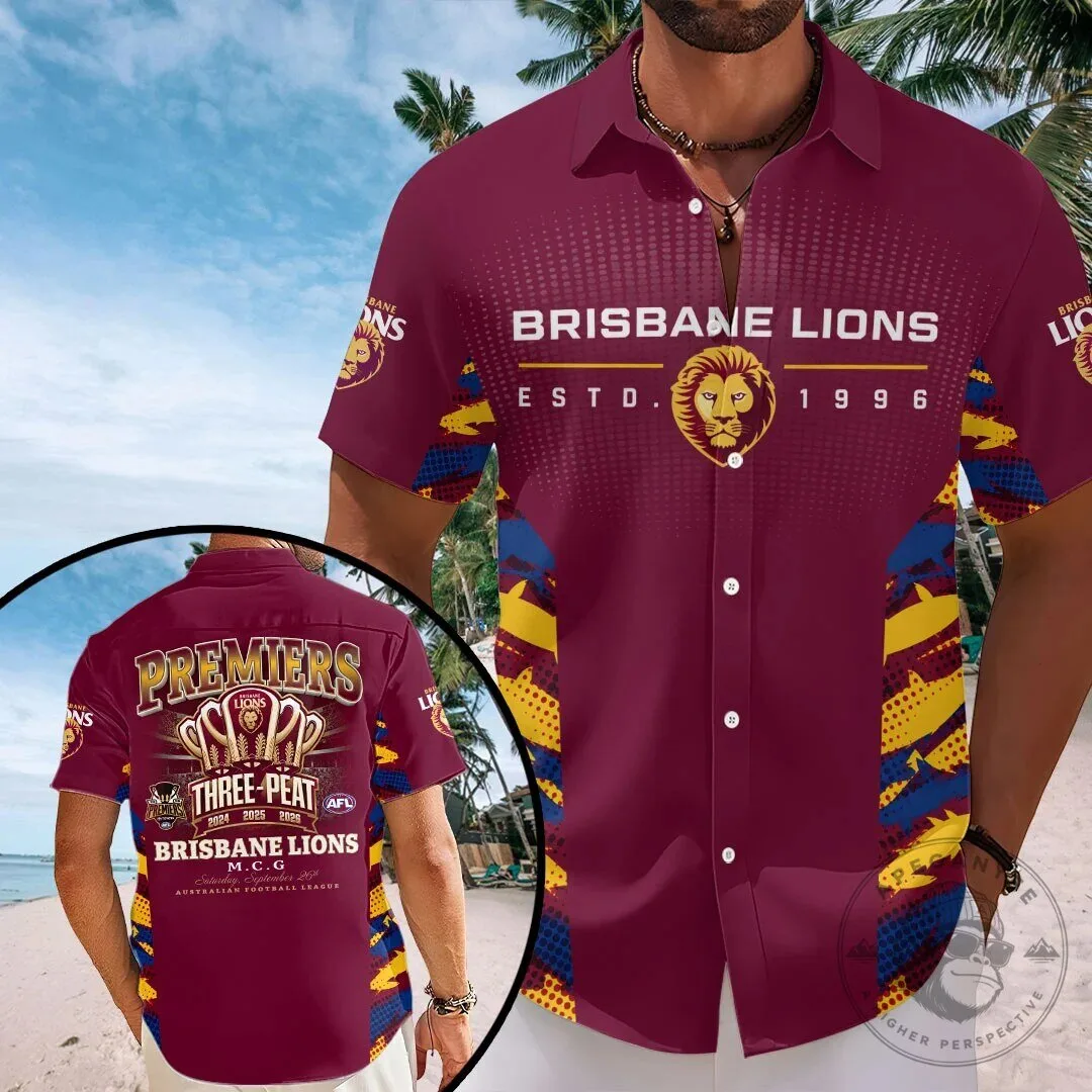 Brisbane Lions Australian Football League Premiers Three-Peat Hawaiian Shirt