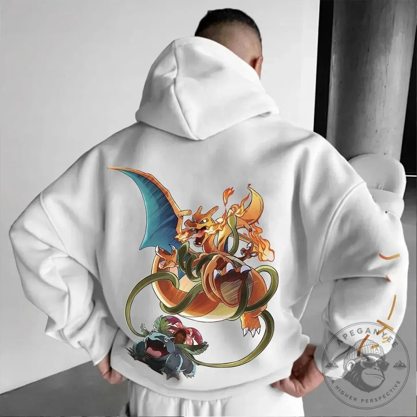 Pokemon Charizard and Venusaur Battle White Hoodie 2 Pokemon Charizard and Venusaur Battle White Hoodie