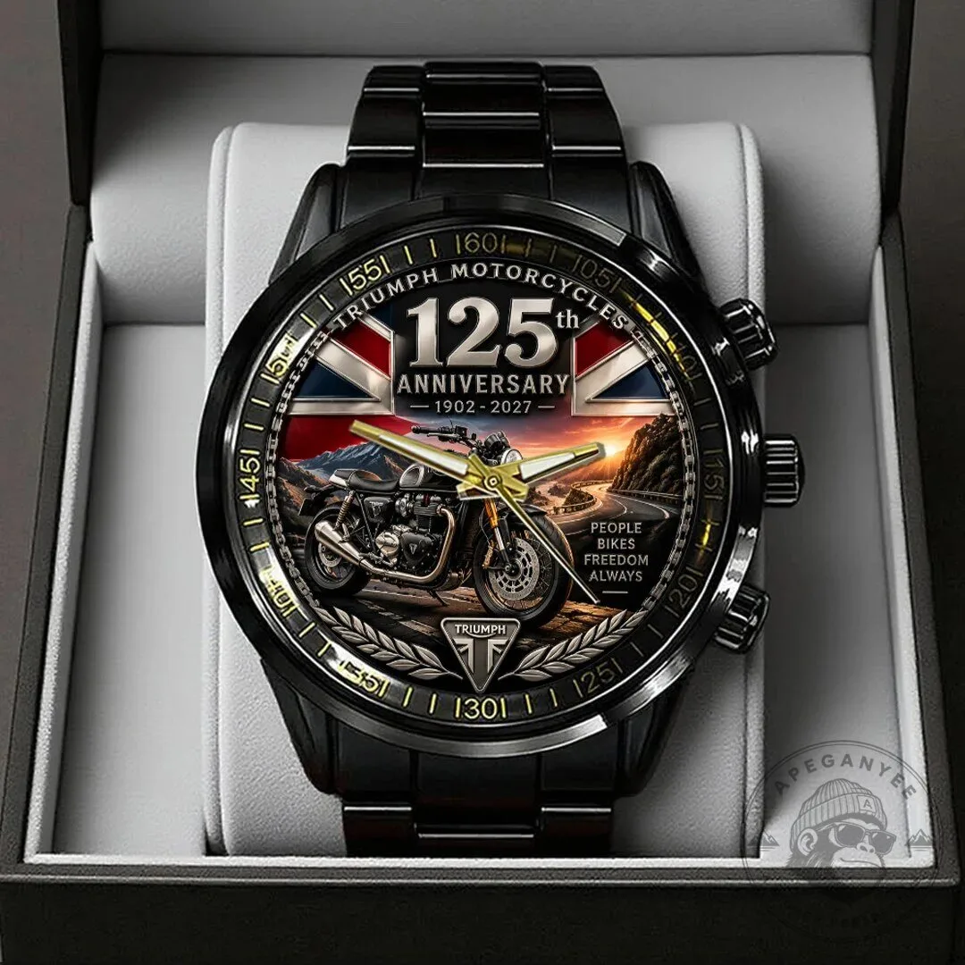 Triumph Motorcycles 125th Anniversary Black Stainless Steel Wrist Watch